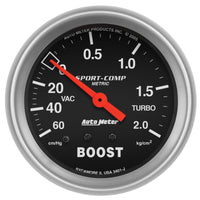 Thumbnail for Autometer Sport-Comp 66.7mm METRIC 60 cm/Hg-2.0 Kg/Cm2 Mechanical Vacuum/Boost Gauge