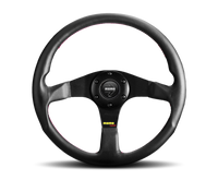 Thumbnail for Momo Tuner Steering Wheel 350 mm - Black Leather/Red Stitch/Black Spokes