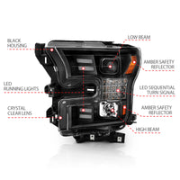 Thumbnail for ANZO 15-17 Ford F-150 Project Headlights w/ Plank Style Design Black w/ Amber Sequential Turn Signal