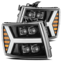 Thumbnail for AlphaRex 07-13 Chevy 1500HD(NewBody) NOVA LED Proj Headlight Plank Sty Glos Blk w/Activ Lite/Seq Sig
