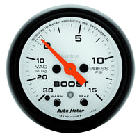 Thumbnail for Autometer Phantom 52mm 30 in Hg-Vac/15PSI FS Electronic Vacuum/Boost w/ Peak Memory & Warning Gauge
