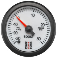 Thumbnail for Autometer Stack 52mm -30INHG to +30 PSI (Incl T-Fitting) Pro Stepper Motor Boost Press Gauge - White