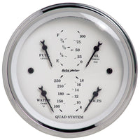 Thumbnail for Autometer Old Tyme White 3-3/8in Short Sweep Electric Quad Gauge-Oil Press 0-100 PSI/Water Temp100-