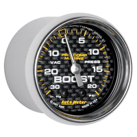 Thumbnail for Autometer Marine Carbon Fiber 2-1/16in 30INHG/20PSI Mechanical Vacuum/Boost Gauge