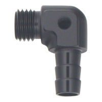 Thumbnail for DeatschWerks Metric M12 to 3/8in Hose Barb 90-Degree Fitting w/ Venturi Port - Anodized Matte Black