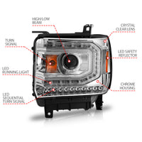 Thumbnail for ANZO 2014-2015 Gmc Sierra 1500 Projector Headlights w/ Light Bar Chrome Housing (Halogen Type)