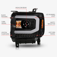 Thumbnail for ANZO 2014-2015 GMC Sierra 1500 Projector Headlights w/ Light Bar Black Housing (Halogen Type)