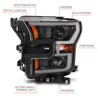 Thumbnail for ANZO 2015-2017 Ford F-150 Projector Headlights w/ Plank Style Switchback Black w/ Amber