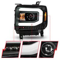 Thumbnail for ANZO 2014-2015 GMC Sierra 1500 Projector Headlights w/ Light Bar Black Housing (Halogen Type)