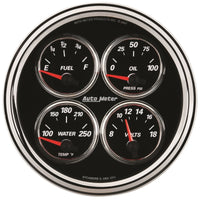 Thumbnail for Autometer Designer Black II 100PSI/100-250 Deg F/8-18 Volt Oil Press/Water Temp/Volt/Fuel Quad Gauge