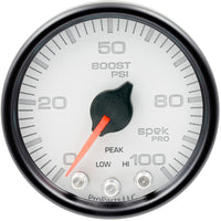 Thumbnail for Autometer Spek-Pro Gauge Boost 2 1/16in 100psi Stepper Motor W/Peak & Warn Wht/Blk