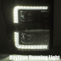 Thumbnail for AlphaRex 11-16 Ford F-250 SD PRO-Series Projector Headlights Plank Style Alpha Black w/Seq Signal