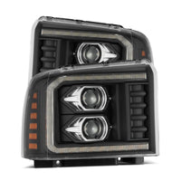 Thumbnail for AlphaRex 05-07 Ford F250/350/450/550 Super Duty PRO-Series Proj. Headlights Blk w/Seq Sig. + SWB DRL