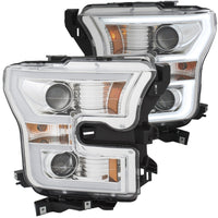Thumbnail for ANZO 2015-2017 Ford F-150 Projector Headlights w/ Plank Style Switchback Chrome w/ Amber