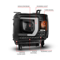 Thumbnail for ANZO 2014-2015 Gmc Sierra 1500HD Projector Plank Style Headlight Black W/ Drl