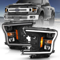 Thumbnail for ANZO 2018-2019 Ford F-150 Projector Plank Style H.L. Black Amber (Without Switchback)
