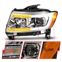 Thumbnail for ANZO 11-13 Jeep Grand Cherokee (Factory Halogen Only) Projector Headlights w/Light Bar Swchbk Chrome