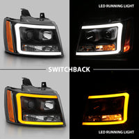 Thumbnail for ANZO 07-14 Chevy Tahoe Projector Headlights w/ Plank Style Design Black w/ Amber