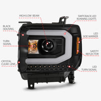 Thumbnail for ANZO GMC SIERRA 1500 14-15 2500H/15-19 Projector Headlight Plank Style Black w/ Switchback (Halogen)