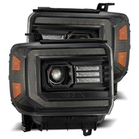 Thumbnail for AlphaRex 14-18 GMC Sierra LUXX LED Proj Headlights Plnk Style Alpha Blk w/Activ Light/Seq Signal/DRL