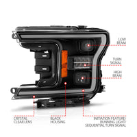 Thumbnail for ANZO 18-20 Ford F-150 (w/o Fctry LED) Full LED Proj Headlights w/Light Bar Swtchbk Seq. Black w/Init