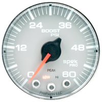 Thumbnail for Autometer Spek-Pro Gauge Boost 2 1/16in 60psi Stepper Motor W/Peak & Warn Slvr/Chrm