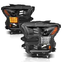Thumbnail for ANZO 15-17 Ford F-150 Project Headlights w/ Plank Style Design Black w/ Amber Sequential Turn Signal