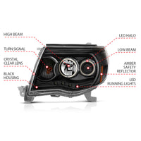 Thumbnail for ANZO 2005-2011 Toyota Tacoma Projector Headlights w/ Halo Black
