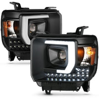 Thumbnail for ANZO 2014-2015 Gmc Sierra 1500HD Projector Plank Style Headlight Black W/ Drl