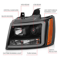 Thumbnail for ANZO 07-14 Chevy Tahoe Projector Headlights w/ Plank Style Design Black w/ Amber