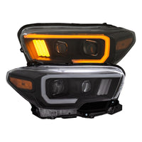 Thumbnail for ANZO 2016-2017 Toyota Tacoma Projector Headlights w/ Plank Style Switchback Black w/ Amber w/ DRL