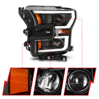 Thumbnail for ANZO 2015-2017 Ford F-150 Projector Headlights w/ Plank Style Switchback Black w/ Amber
