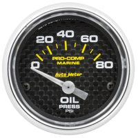 Thumbnail for Autometer Marine Carbon Fiber 2-1/16in 80 PSI Electric Oil Pressure Gauge