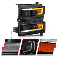 Thumbnail for ANZO 19-22 Chevrolet Silverado 1500 LED Proj HL w/Lgt Bar SwBk Seq. Blk w/In. Light - Driver Side ON