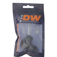 Thumbnail for DeatschWerks 8AN ORB Male to 8AN Male Flare Low Profile 90-Degree Swivel - Anodized Matte Black