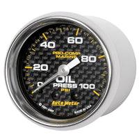 Thumbnail for Autometer Marine Carbon Fiber Ultra-Lite 2-1/16in 100PSI Mechanical Oil Pressure Gauge