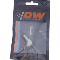 Thumbnail for DeatschWerks Metric M12 to 3/8in Hose Barb 90-Degree Fitting w/ Venturi Port - Anodized DW Titanium