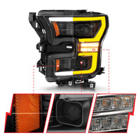 Thumbnail for ANZO 15-17 Ford F-150 LED Projector Headlights - w/ Light Bar Switchback Black Housing