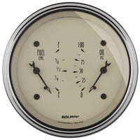 Thumbnail for AutoMeter Gauge Dual Fuel & Oilp 3-3/8in. 0 Ohm(e) to 90 Ohm(f)& 100PSI Elec Antq Beige
