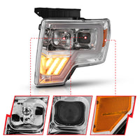 Thumbnail for ANZO 2009-2014 Ford F-150 Projector Headlight Chrome Amber