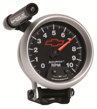 Thumbnail for Autometer GM Red Bowtie Black 3-3/4in 0-10000 RPM Pedestal Mount Tachometer Quick-Lite