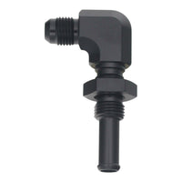 Thumbnail for DeatschWerks 6AN Male Flare to 90-Degree 3/8in Single Hose Barb - Anodized Matte Black