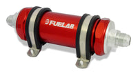 Thumbnail for Fuelab 828 In-Line Fuel Filter Long -12AN In/Out 40 Micron Stainless - Red
