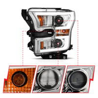 Thumbnail for ANZO 2015-2017 Ford F-150 Projector Headlights w/ Plank Style Switchback Chrome w/ Amber
