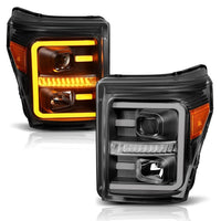 Thumbnail for ANZO 2011-2016 Ford F250 Projector Headlights w/ Plank Style Switchback Black w/ Amber