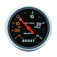 Thumbnail for Autometer Sport-Comp 2-5/8in 30 IN HG/30 PSI Mechanical Boost/Vacuum Gauge