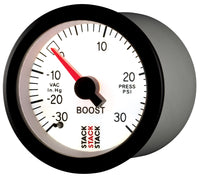Thumbnail for Autometer Stack 52mm -30INHG to +30 PSI (Incl T-Fitting) Mechanical Boost Pressure Gauge - White