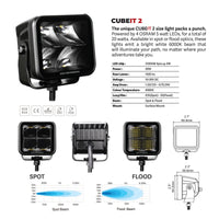 Thumbnail for Go Rhino Xplor Blackout Series Cube LED Flood Light Kit (Surface/Threaded Stud Mnt) 2x2 - Blk (Pair)