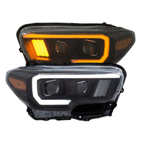 Thumbnail for ANZO 2016-2017 Toyota Tacoma Projector Headlights w/ Plank Style Switchback Black w/ Amber w/ DRL
