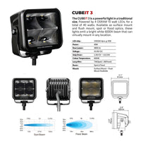 Thumbnail for Go Rhino Xplor Blackout Series Cube LED Flood Light Kit (Surface/Threaded Stud Mnt) 3x3 - Blk (Pair)